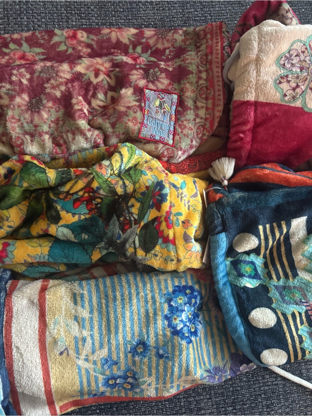 Johnny Was Patchwork Floral Throw bags (5) - Red, Yellow, Blue, Teal Accents